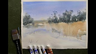 Paint Lois Simple SNOW Loose WATERCOLOR Landscape Painting Limited Palette Watercolour Tutorial [upl. by Carolynn67]