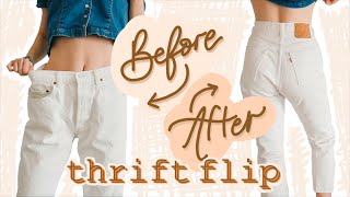 HOW TO Resize your Oversized Jeans amp make them HIGH WAISTED  Thrift Flip [upl. by Stanislaus]