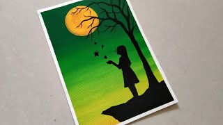 Easy Poster Colour Painting Tutorial for Beginners Easy Green Moonlight Poster colour Painting [upl. by Dranal]