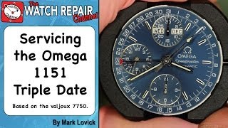 Service Omega Speedmaster 1151 Triple Date reconfiguration Valjoux 7750 Watch repair tutorials [upl. by Aizatsana434]