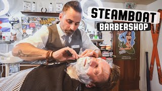 💈 Traditional Barber Shop Relaxing Straight Razor Hot Shave amp Massage  Steamboat Barbershop [upl. by Aramal478]