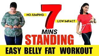 7 Mins Easy Standing Abs Workout For Beginners To Lose Belly Fat At Home  Belly Fat Exercises [upl. by Nalyorf73]