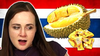 Irish People Try Thai Snacks DURIAN Candy [upl. by Nerua244]