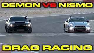 Dodge Demon vs Nissan GTR Nismo Drag Racing at Speed Vegas [upl. by Kendry]