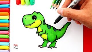 Aprende a dibujar un TIRANOSAURIO REX TREX Kawaii  How to Draw a Cute TRex Dinosaur [upl. by Dorothi]