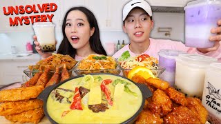 SUPER SPICY THAI FOOD Curry Pad Thai Noodles Orange Chicken  BOBA TEA MUKBANG [upl. by Atiuqa]