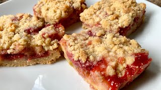 Strawberry Rhubarb Crumble Bars Recipe [upl. by Nnylak769]