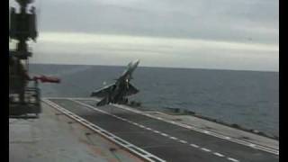 Su33 Unsuccessful cobra landing attempt  Admiral Kuznetsov  RuAF [upl. by Akili]