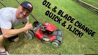 Troy Bilt Lawn Mower Oil Change and New Blade QUICK amp SLICK [upl. by Nailij]