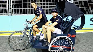 Daniel Ricciardo and Max Verstappen Lap Singapore On a TRISHAW [upl. by Karyn844]