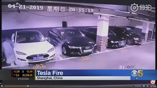 Video Of Parked Tesla That Appears To Explode In China Goes Viral [upl. by Sucy]