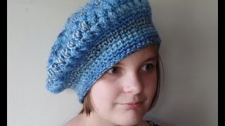 How to Crochet Puff Stitch Womens Beret Hat TUTORIAL 244 [upl. by Beard]