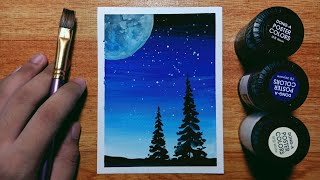 Easy Poster Color Night Sky Painting for Beginners  Stepbystep Tutorial [upl. by Pooh509]