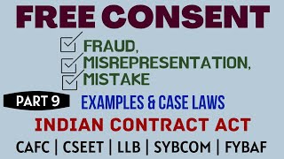 Fraud  Misrepresentation  Mistake  Free Consent  Indian Contract Act  Caselaws  Example [upl. by Hankins648]