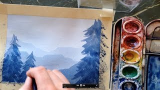 How to paint a simple landscape in watercolor [upl. by Enyawal]