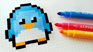 Handmade Pixel Art  How To Draw Kawaii Penguin pixelart [upl. by Otiragram]