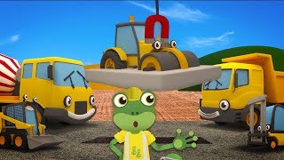 Construction Trucks Learn Teamwork  Geckos Garage  Digger Excavator Road Roller amp More [upl. by Airakaz]