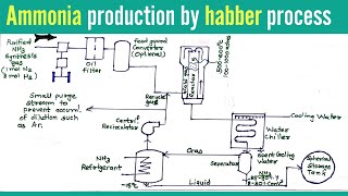 Ammonia production using Habber process flow diagram with detail description  Chemical technology [upl. by Gregory852]