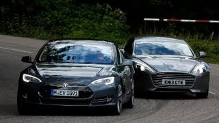 Tesla Model S takes on the Aston Martin Rapide S in the ultimate luxury saloon battle [upl. by Irmo]