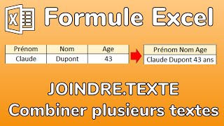 Excel  Formule JOINDRETEXTE  Comment joindre plusieurs cellules de texte en une seule [upl. by Rebah]