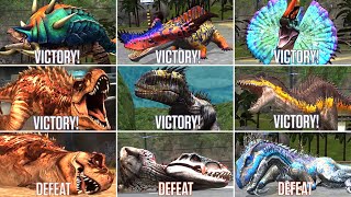 ALL DINOSAURS VICTORY amp DEFEAT SCENE ANIMATION  Jurassic World The Game [upl. by Swetlana]