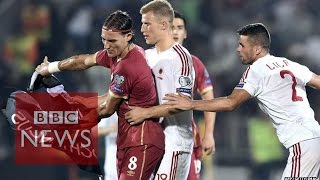 Serbia Albania match abandoned after drone sparks clashes  BBC News [upl. by Aecila174]