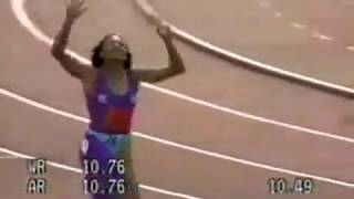 W 100m  Florence GriffithJoyner  1049  Indianapolis USA  1988  World Record [upl. by Enimasaj279]