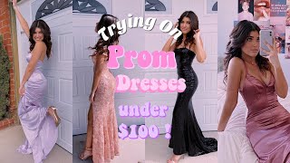 TRYING ON PROM DRESSES UNDER 100 FT Lulus [upl. by Henryson204]