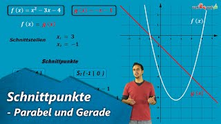 Schnittpunkte von Parabel und Gerade  Funktionen  Funktionsgleichungen gleichsetzen [upl. by Zirkle18]