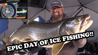 My Best Day of Ice Fishing EVER  BIG LAKE TROUT x2 [upl. by Jagir]