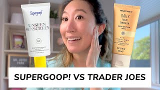 SUPERDUPE from Trader Joes for the Supergoop Unseen Sunscreen  Comparison and Review [upl. by Dirraj370]