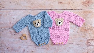 Crochet Baby Onesie Pattern Part 1 of CUTE amp EASY Tutorial [upl. by Hi994]