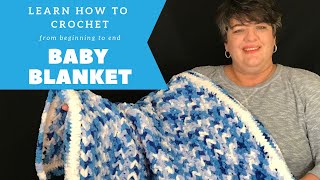 Easy Crochet Baby Blanket  How to Crochet from Beginning to End Project for Beginners [upl. by Dominy]