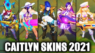 Battle Academia Caitlyn vs Pulsefire Caitlyn Skin Comparison Spotlight League of Legends [upl. by Ahsitram]