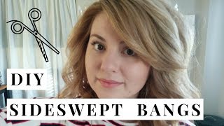 SUPER EASY HOW TO CUT SIDE SWEPT BANGS DIY  HeyJuliaRae [upl. by Rhoades649]