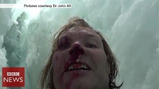 Climber films 20m crevasse fall in Himalayas  BBC News [upl. by Drugi]