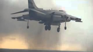 Vertical takeoffVTOL of Harrier jet from carrier [upl. by Letsou]