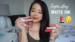 MAYBELLINE SUPERSTAY MATTE INK LIQUID LIPSTICK  SWATCHES  REVIEW [upl. by Rochemont]