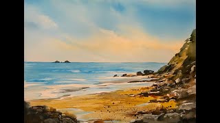 Watercolour tutorial Sennen Beach Cornwall loose watercolor hake seascape landscape painting [upl. by Angid562]