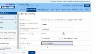 How to add Beneficiary for fund transfer in HDFC Netbanking  HDFC Bank add Beneficiary process [upl. by Slyke]