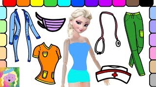 Dress Up Disney Princess Elsa Barbie To Be A Hospital Nurse And Learn Names Of Colors And Clothes [upl. by Shoemaker349]