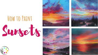 How to Paint Sunsets  Acrylic Painting Tutorial [upl. by Airetnuhs317]