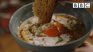 Nigellas dreamy Turkish Poached Eggs  BBC [upl. by Ahseile]