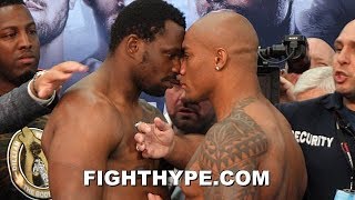 DILLIAN WHYTE AND OSCAR RIVAS GO NOSE TO NOSE amp SEPARATED AT INTENSE WEIGHIN amp FINAL FACE OFF [upl. by Oicul984]