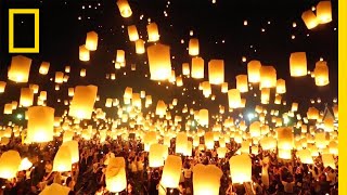 Watch as Lanterns Fill the Sky in Thailand  National Geographic [upl. by Calvert]