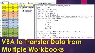 Excel VBA to Combine Multiple Workbooks  Transfer Data from Multiple Excel Files [upl. by Nylednarb356]