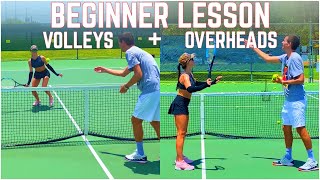 Beginner Tennis Lesson  Forehand Volley Backhand Volley amp Overhead [upl. by Klingel]