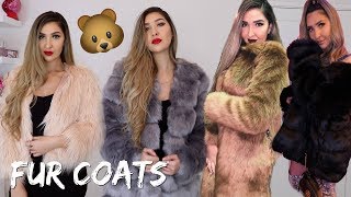 FAUX FUR COAT CLOTHING HAUL  PRETTY LITTLE THING X MESHKI [upl. by Alle]