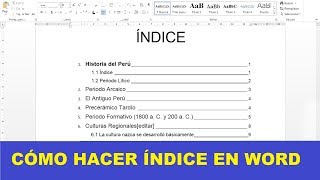 CÓMO HACER UN ÍNDICE EN WORD [upl. by Terces341]