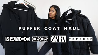 AFFORDABLE PUFFER COAT HAUL  TRY ON  ZARA  MANGO  ASOS  TOPSHOP  WINTER 2020  Oriana White [upl. by Ayin110]